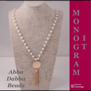 Feaux Pearl Monogrammed Necklace with Tassel